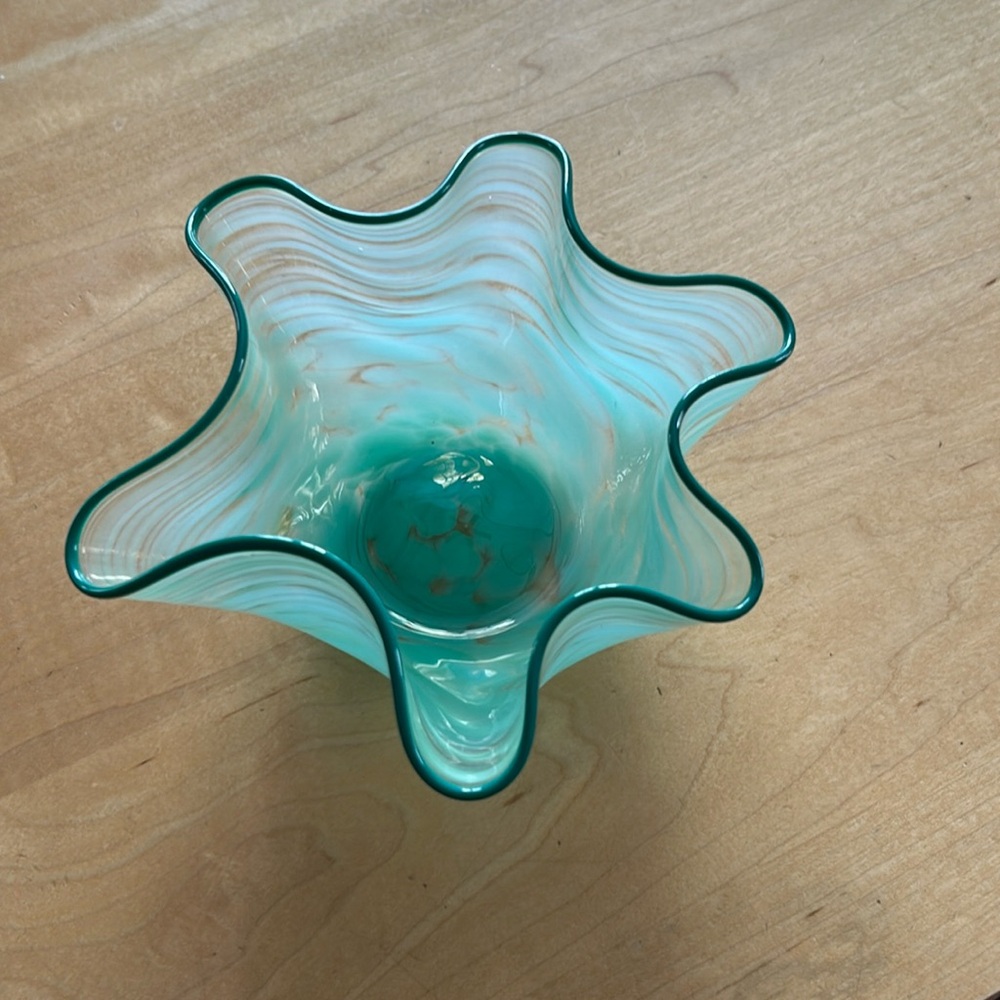Green Hand Blown Handkerchief Vase